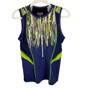 SUGOI Navy and Lime Triathlon Sleeveless Performance Tank Size M Compression